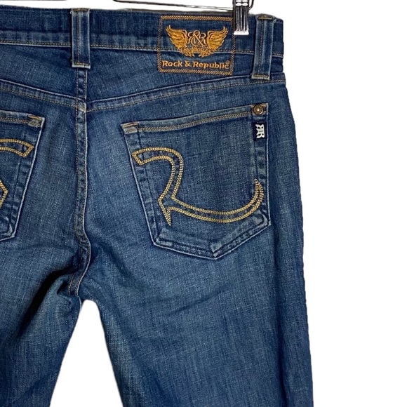 Rock and Republic Medium Blue Wash Slim Bootcut Jeans Denim 31 Crop Short Length - Picture 10 of 16